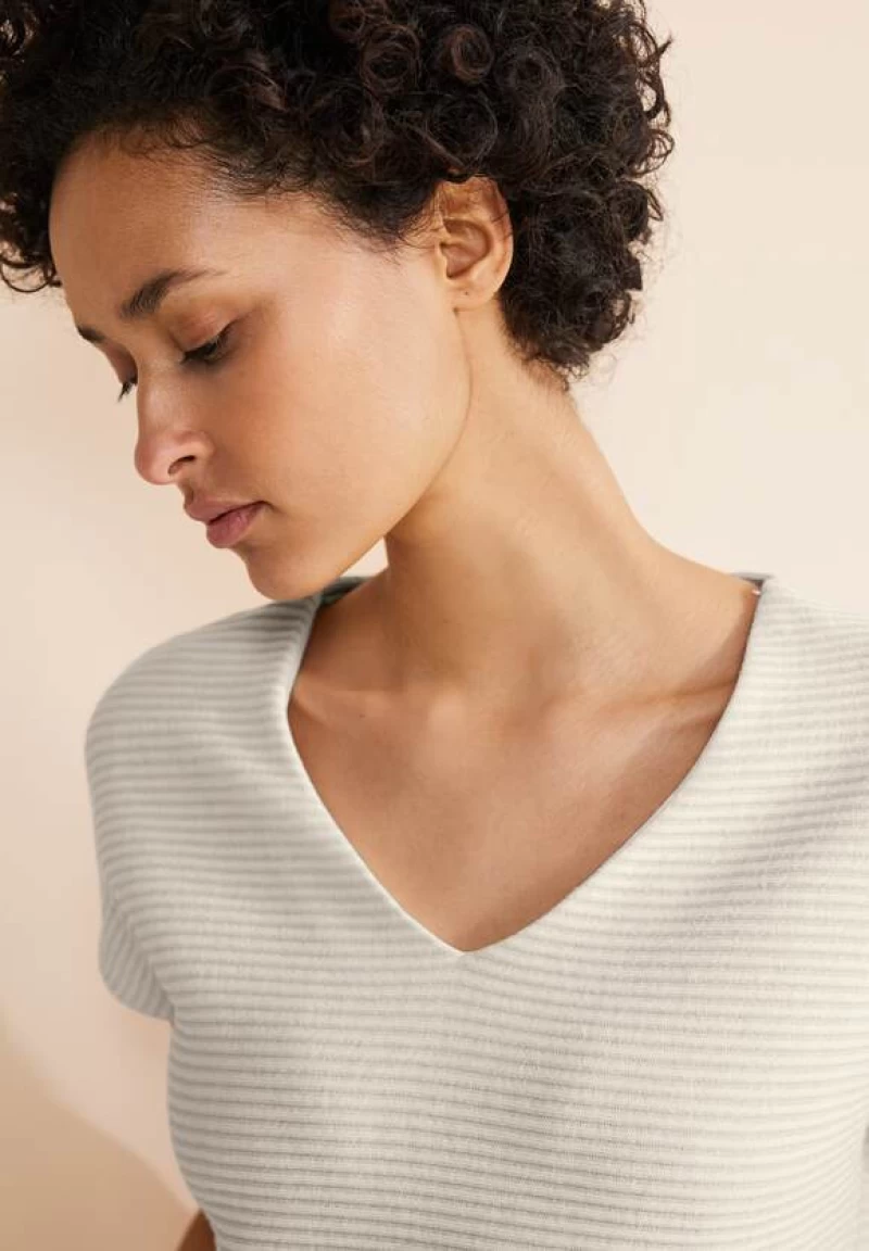 Camiseta stripe structure v-neck- beig