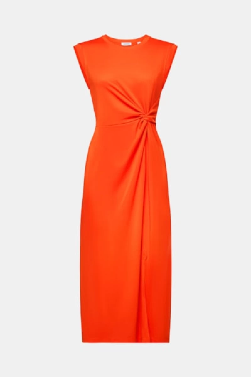 Vestido con nudo -Knotted Crepe Midi Dress- bright orange