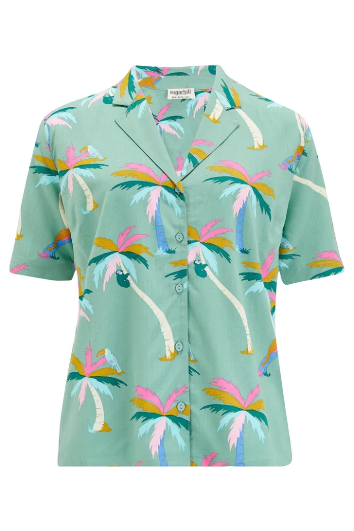 Santana Shirt - Green, Rainbow Palms
