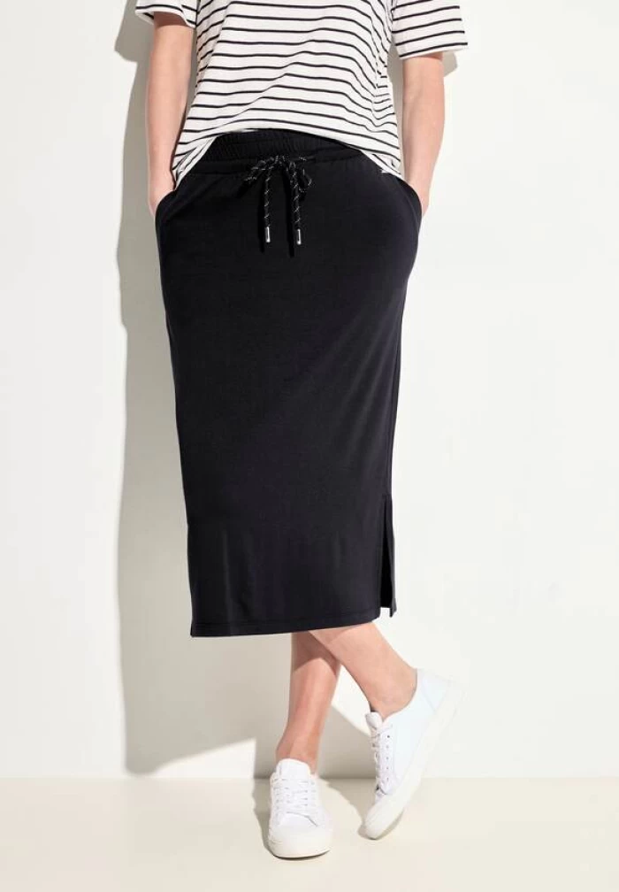 Falda negra con bolsilos- Jersey Midi Skirt 