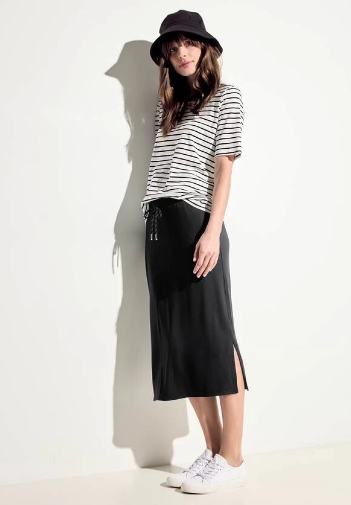 Falda negra con bolsilos- Jersey Midi Skirt 
