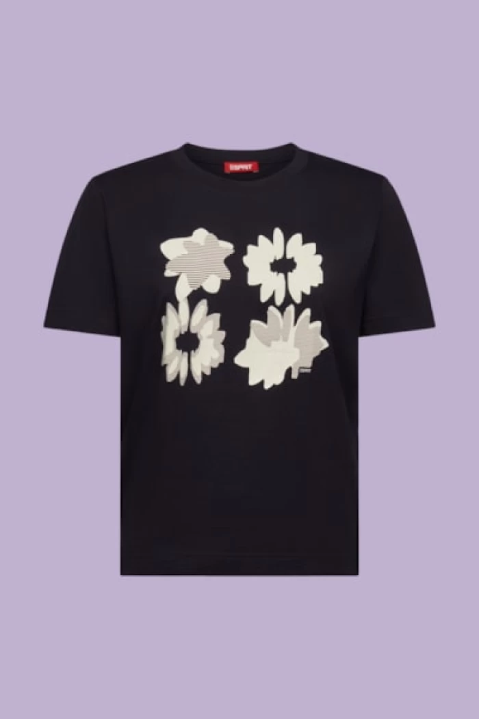 Print Crewneck T-Shirt- BLACK