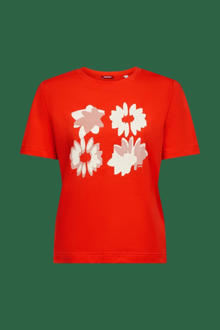 Print Crewneck T-Shirt- RED