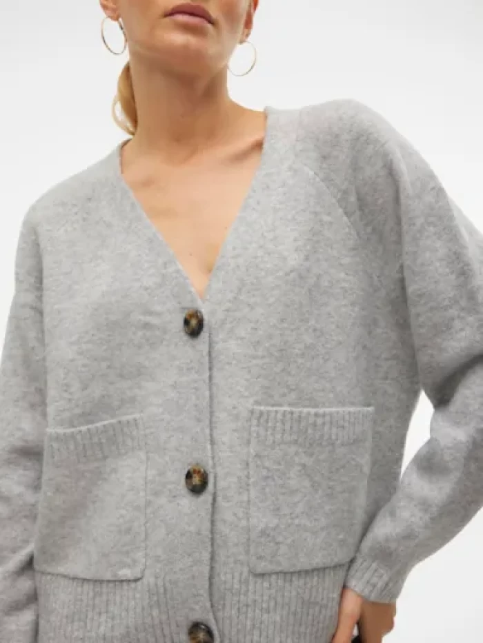 Cardigan gris oversize- VMBOOM LS V-NECK BUTTON CARDIGAN