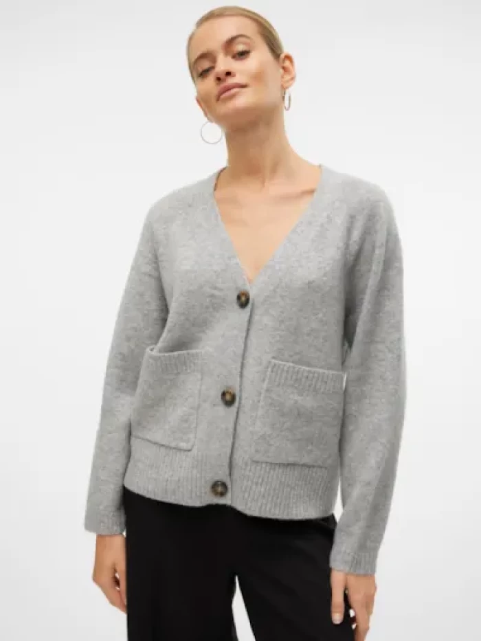 Cardigan gris oversize- VMBOOM LS V-NECK BUTTON CARDIGAN