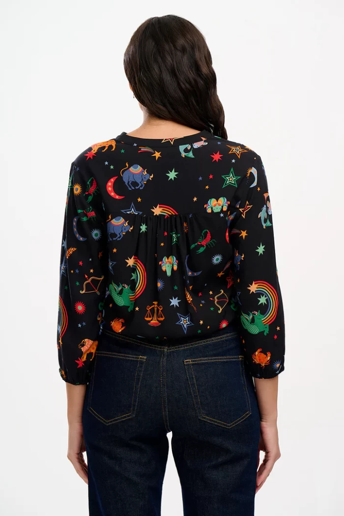 Elkie Blouse - Black, Zodiac Rainbow Skies