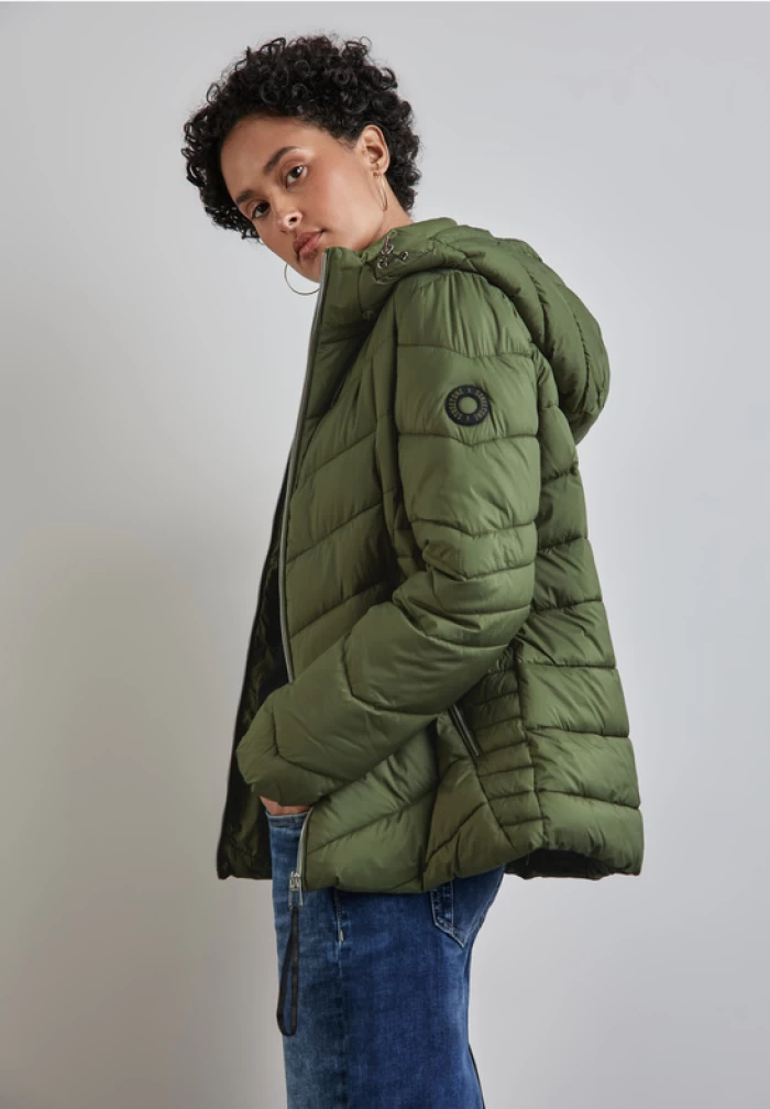 Short Padded Jkt -Moss Green