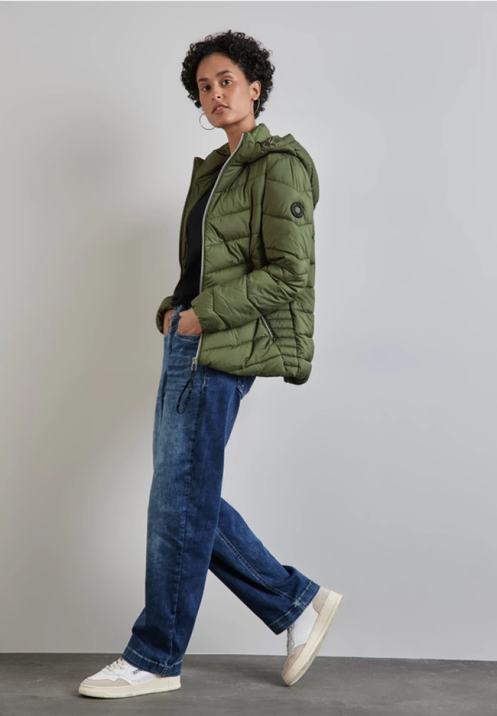 Short Padded Jkt -Moss Green