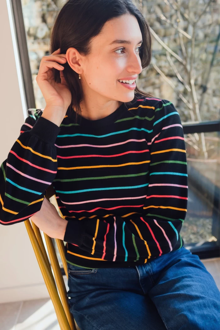 Madeline Jumper - Black, Rainbow Stripes