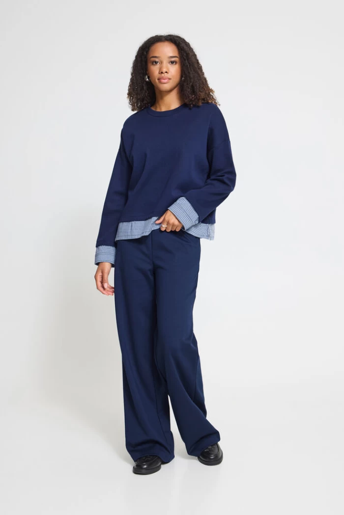 Sudadera azul marino con detalle camisa 20126552 Sweatshirt IHPINDA MIX SW ICHI