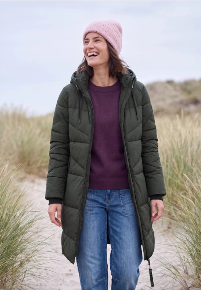 Abrigo acolchado midi verde kaki impermeable ligero Long Quilted Coat 101450 CECIL
