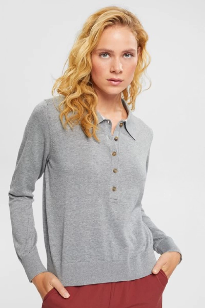 Jumper with a polo shirt collar- Gray polo sweater