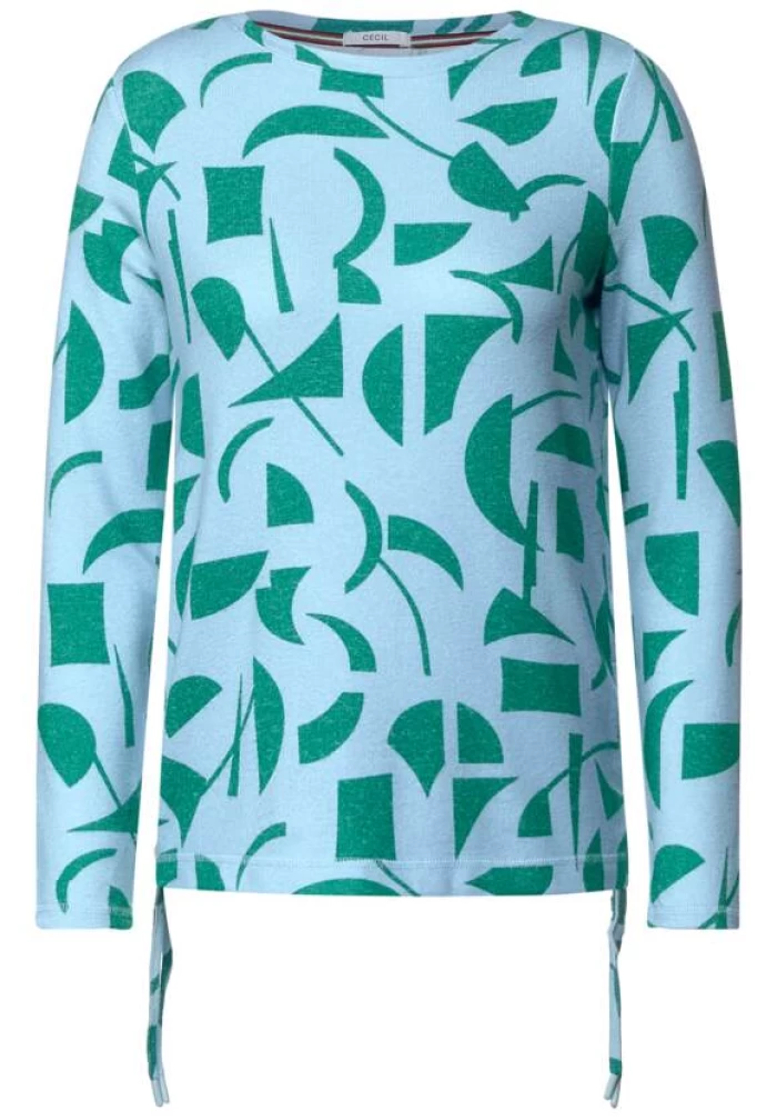 Jersey fino-Cosy Print Shirt with gathering at sideseams-verde