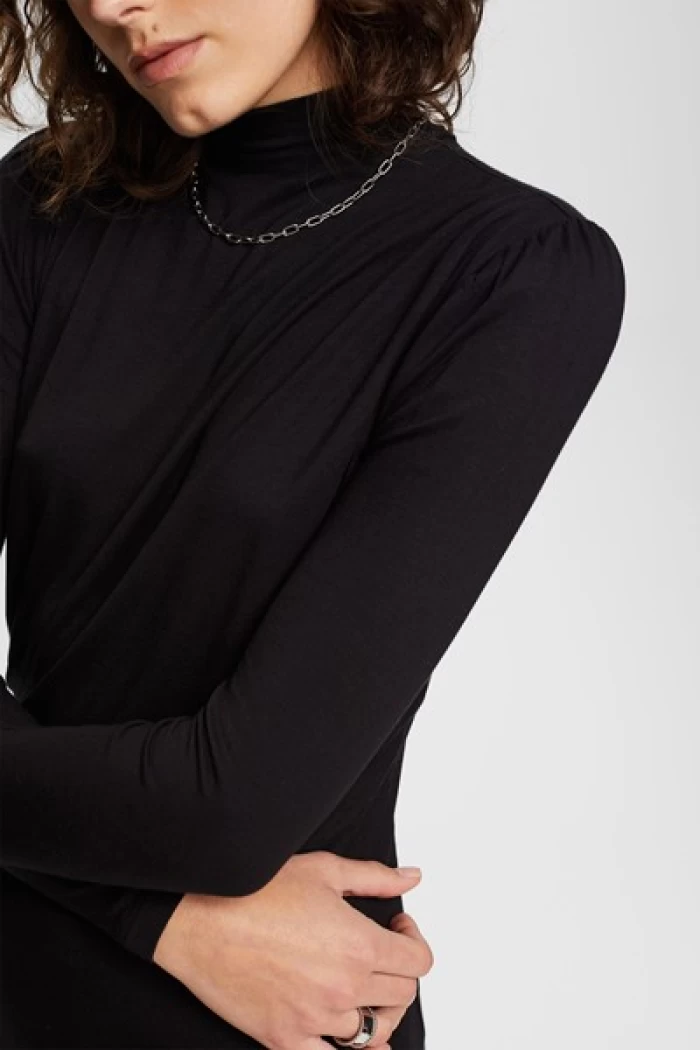 Blusa modern retro black-Blouse with puff sleeves