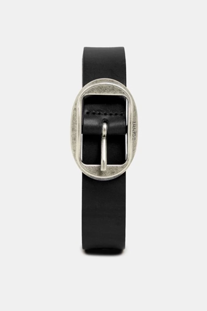 Leather belt with a vintage buckle -BLACK