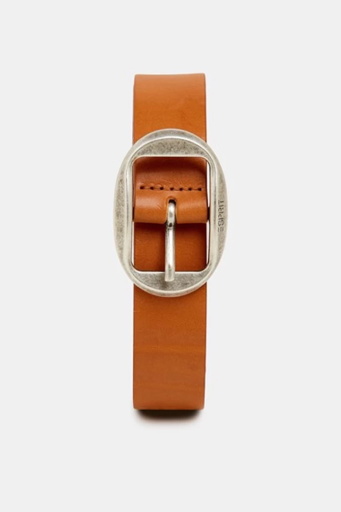 Leather belt with a vintage buckle -RUST BROWN