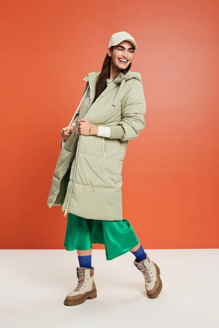 Hooded Padded Quilted Jacket-dusty green